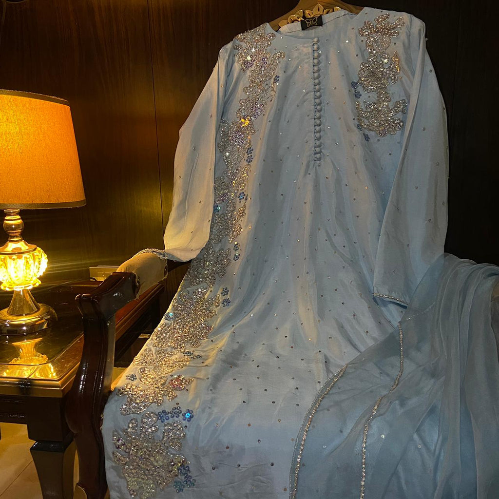 Ice Blue Tussle Silk Ensemble