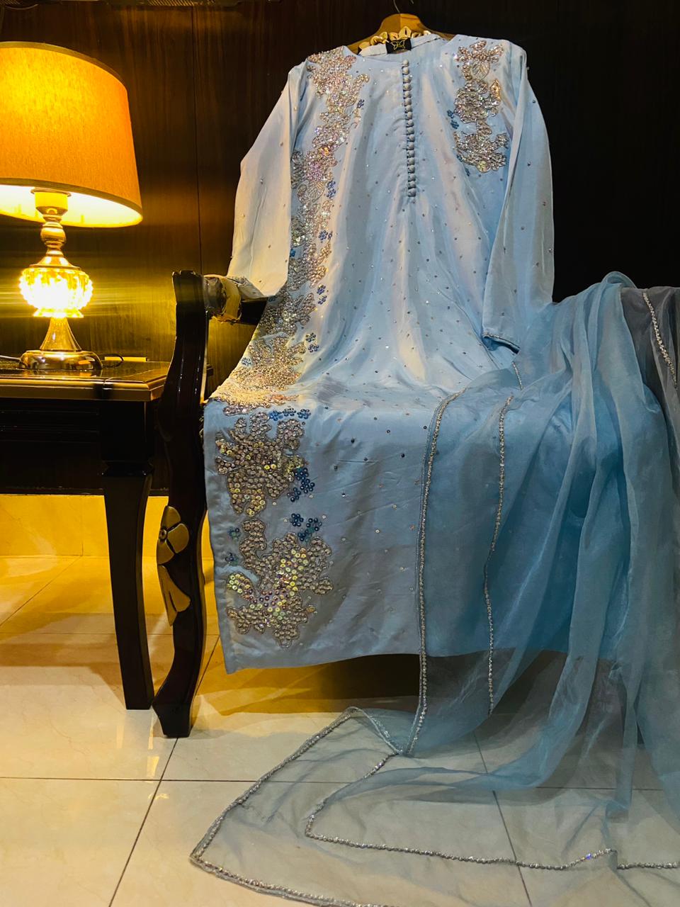 Ice Blue Tussle Silk Ensemble