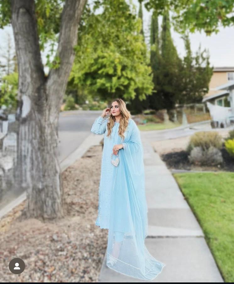 Ice Blue Tussle Silk Ensemble